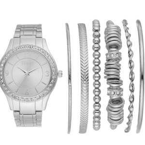 💝Folio Women's Watch & Bracelet Silver Tone